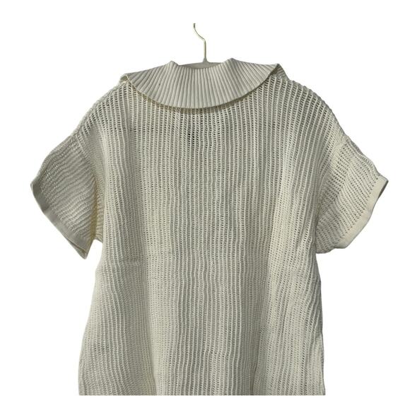 VINTAGE HAVANA WOMENS SMALL COLLARED V-NECK OPEN KNIT POLO COTTON SWEATER WHITE - Picture 9 of 12